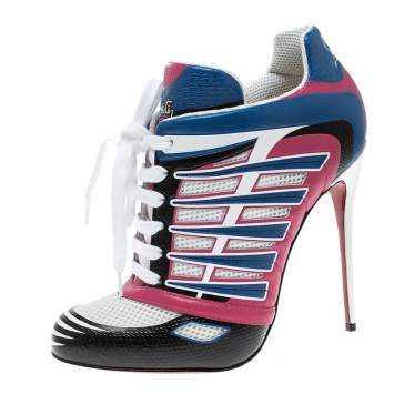 Pre Owned Christian Louboutin Multicolor Leather and Mesh Boltina Trainer Booties Size 40