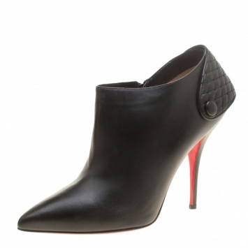 Pre Owned Christian Louboutin Black Leather Huguette Pointed Toe Ankle Booties Size 41