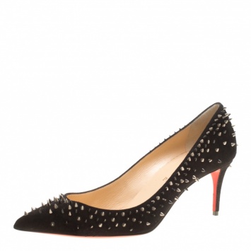 Pre Owned Christian Louboutin Black Suede Escarpic Spikes Embellished Pointed Toe Pumps Size 39.5