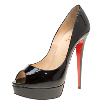 Pre Owned Christian Louboutin Black Patent Leather Lady Peep Toe Platform Pumps Size 40