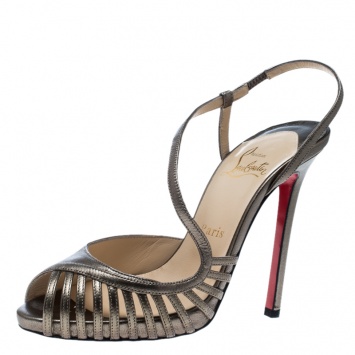 Pre Owned Christian Louboutin Metallic Bronze Leather Scoubridou Asymmetric Peep Toe Sandals Size 37