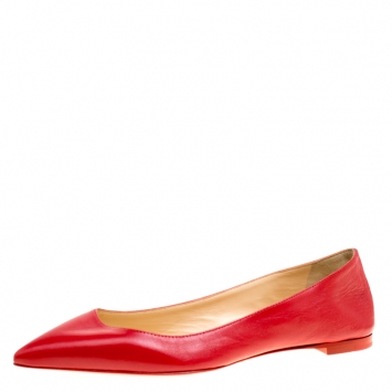 Pre Owned Christian Louboutin Red Leather Ballalla Pointed Toe Flats Size 36
