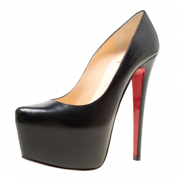 Pre Owned Christian Louboutin Black Leather Daffodile Platform Pumps Size 37.5