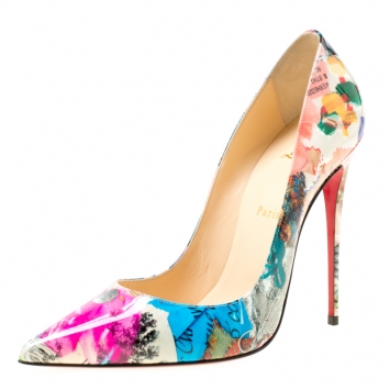 Pre Owned Christian Louboutin White Multicolor Patent Leather So Kate Pumps Size 40