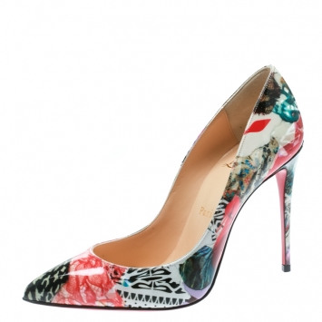 Pre Owned Christian Louboutin Multicolor Patent Leather Pigalle Follies Patent Trash Pointed Toe Pumps Size 36.5