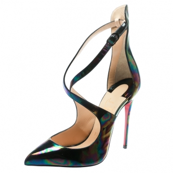 Pre Owned Christian Louboutin Multicolor Oil Slick Leather Marlenarock Crisscross Pumps Size 36.5
