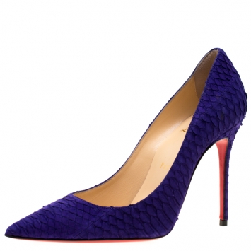 Pre Owned Christian Louboutin Purple Nubuck Python So Kate Pointed Toe Pumps Size 37
