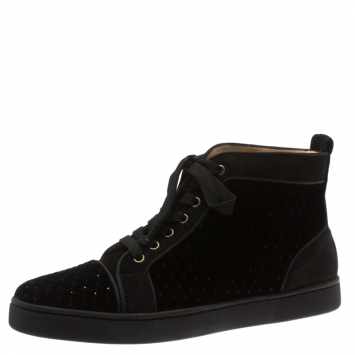 Pre Owned Christian Louboutin Black Jeweled Velvet And Suede Trim Louis Orlato High Top Sneakers Size 41
