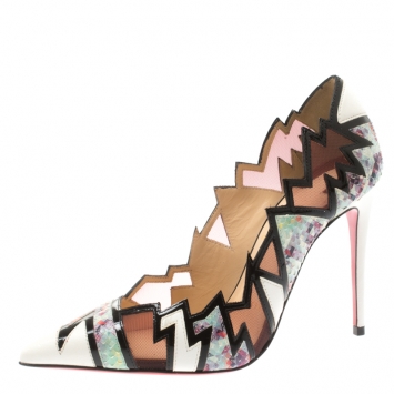 Pre Owned Christian Louboutin Multicolor Python And Mesh Explorete Pigalle Zig Zag Trim Pointed Toe Pumps Size 36