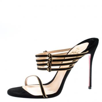 Pre Owned Christian Louboutin Black Suede Lawrencia Strappy Slide Sandals Size 39.5