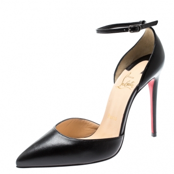 Pre Owned Christian Louboutin Black Leather Uptown Ankle Strap Pointed Toe D'orsay Sandals Size 36