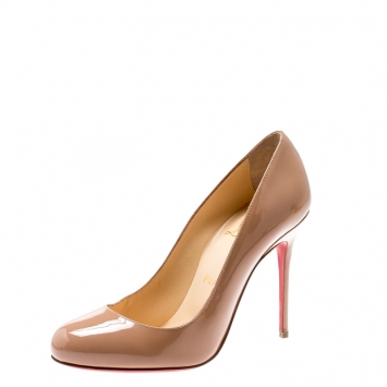 Pre Owned Christian Louboutin Beige Patent Leather Simple Pumps Size 37.5