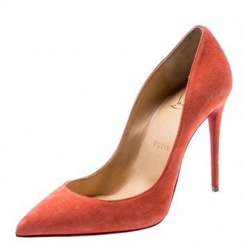 Pre Owned Christian Louboutin Coral Pink Suede Pigalle Follies Pointed Toe Pumps Size 37.5