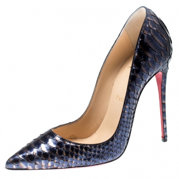 Pre Owned Christian Louboutin Metallic Blue Python Leather So Kate Pointed Toe Pumps Size 37.5