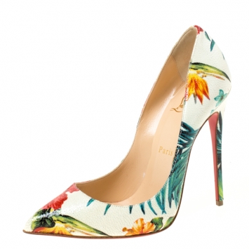 Pre Owned Christian Louboutin Multicolor Hawaii Floral Print Leather So Kate Pumps Size 38