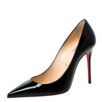 Pre Owned Christian Louboutin Black Patent Leather Decollete Pointed Toe Pumps Size 38
