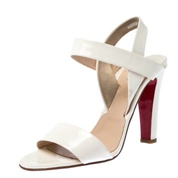 Pre Owned Christian Louboutin White Patent Leather Open Toe Ankle Strap Sandals Size 41