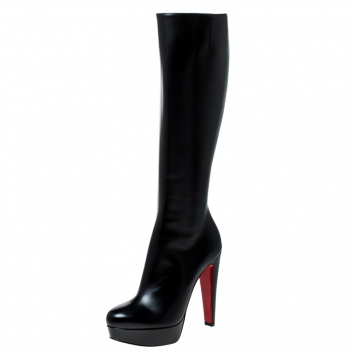 مملوكة مسبقًا Christian Louboutin Black Leather Lady Platform Knee High Boots Size 37.5