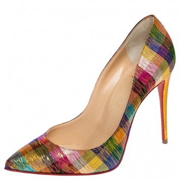 Pre Owned Christian Louboutin Multicolor Printed Fabric Pointed Toe Pumps Size 39