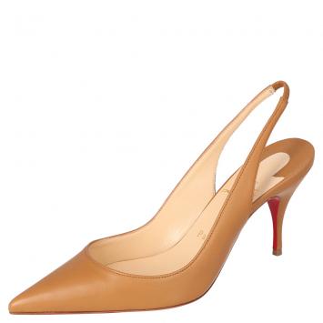 Pre Owned Christian Louboutin Tan Leather Clare Slingback Pointed Toe Pumps Size 39