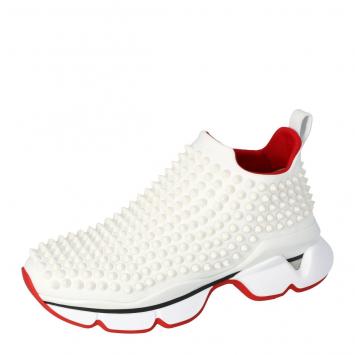 Pre Owned Christian Louboutin White Spike Sock Slip On Platform Sneakers Size 36