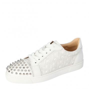 Pre Owned Christian Louboutin White Leather Veira Spikes Sneakers Size 36