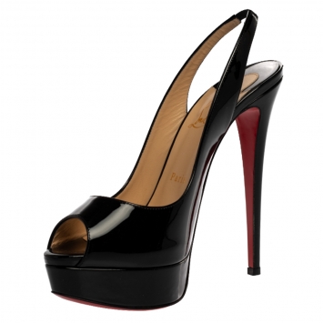 Pre Owned Christian Louboutin Black Patent Leather Lady Peep Toe Platform Pumps Size 39