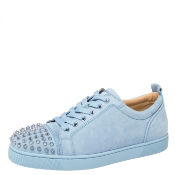 Pre Owned Christian Louboutin Light Blue Suede Vieira Spikes Low-Top Sneakers Size 42