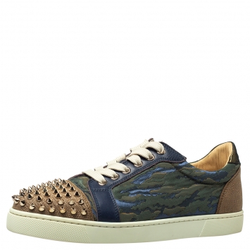 Pre Owned Christian Louboutin Multicolor Jacquard Fabric And Leather Vieira Spikes Low Top Sneakers Size 39