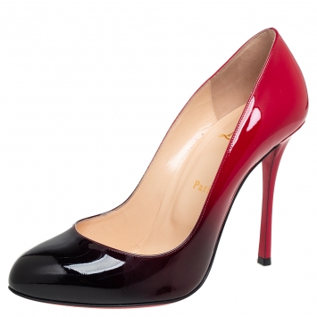 Pre Owned Christian Louboutin Red/Black Patent Leather Merci Allen Pumps Size 40.5