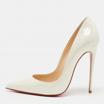 Pre Owned Christian Louboutin White Iridescent Patent Leather So Kate Pumps Size 37
