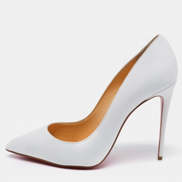 Pre Owned Christian Louboutin White Lizard Embossed Leather Pigalle Follies Pumps Size 41