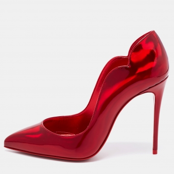 Pre Owned Christian Louboutin Red Patent Leather Hot Chick Pumps Size 36