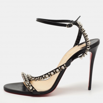 Pre Owned Christian Louboutin Black Leather Mafaldina Spikes Sandals Size 39.5