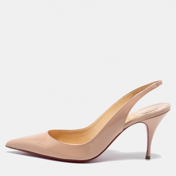 Pre Owned Christian Louboutin Beige Patent Leather Clare Slingback Pumps Size 38