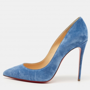 Pre Owned Christian Louboutin Blue Suede Pigalle Follies Pumps Size 39