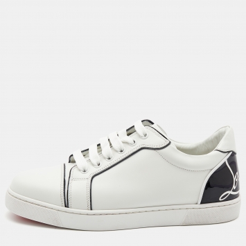 مملوكة مسبقًا Christian Louboutin Black/White Leather Fun Vieira Low Top Sneakers Size 39