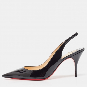 Pre Owned Christian Louboutin Black Patent Leather Clare Sling  Pumps Size 37.5