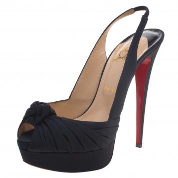 Pre Owned Christian Louboutin Black Satin Jenny Platform Slingback Sandals Size 40.5