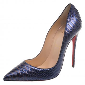 Pre Owned Christian Louboutin Blue Metallic Python So Kate Pumps Size 38.5