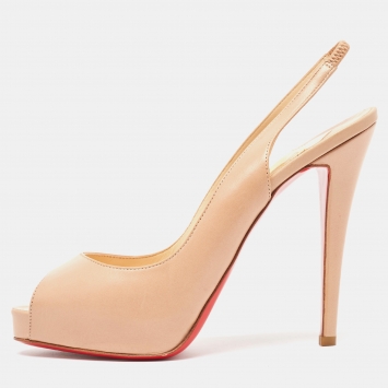 Pre Owned Christian Louboutin Beige Leather  Private Number Pumps Size 39.5