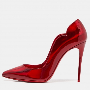 Pre Owned Christian Louboutin Red Patent Leather Hot Chick Pumps Size 37.5