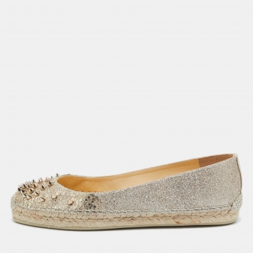 Pre Owned Christian Louboutin Glitter Leather Aliochette Espadrille Flats Size 38