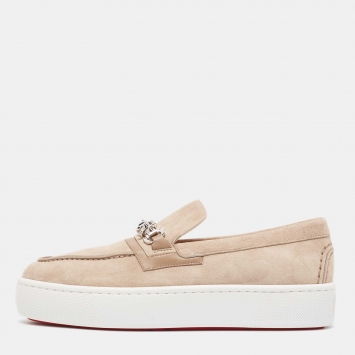 Pre Owned Christian Louboutin Beige Suede and Leather Metallur Sneakers Size 39