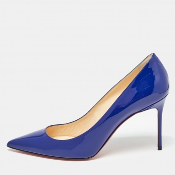 Pre Owned Christian Louboutin Blue Patent Leather Decollete Pumps Size 39