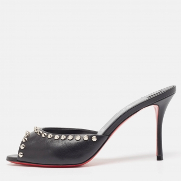 Pre Owned Christian Louboutin Black Leather Me Dolly Spike Sandals Size 38.5