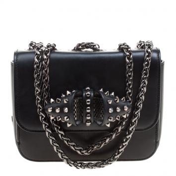 Pre Owned Christian Louboutin Black Leather Sweet Charity Loubi Bow Shoulder Bag