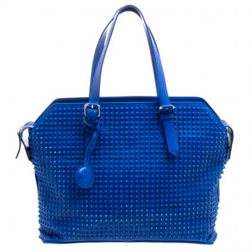 Pre Owned Christian Louboutin Blue Leather Syd Studded Shopper Tote