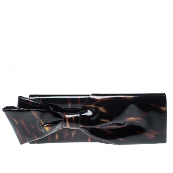 Pre Owned Christian Louboutin Metallic Patent Leather Bow Clutch