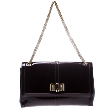 Pre Owned Christian Louboutin Dark Burgndy Patent Leather Large Sweet Charity Shoulder Bag